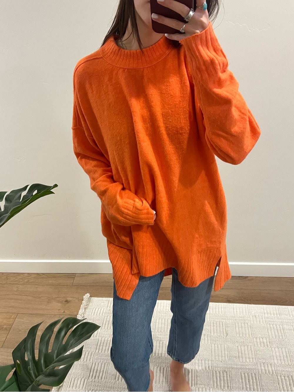 Free People Bright Orange Oversized Crewneck Sweater